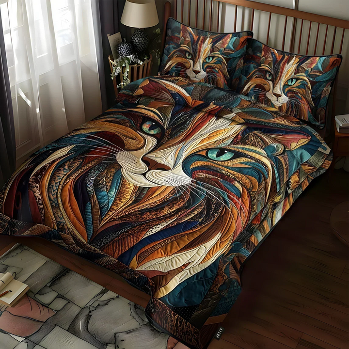 3-Piece Quilted Bedding Set - Sweet Purrs